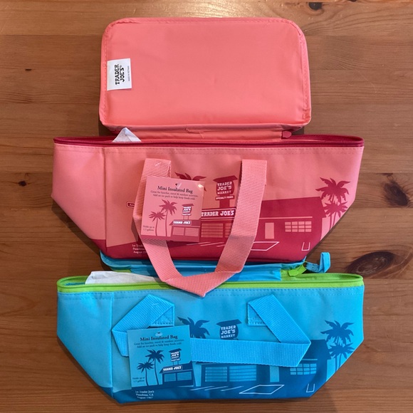 Trader Joe's Mini Insulated Bags - Coral and Blue - Picture 2 of 3